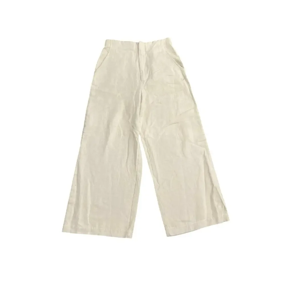 Zara High Waisted Wide Leg Pants SZ M Linen Blend Trousers Casual Everyday